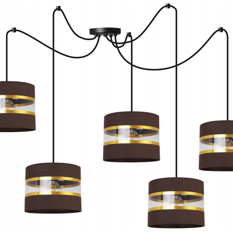 Lampa sufitowa wisząca Spider Elegance Gold modern 5xE27 klosz okrągły złoto/brązowy Light Home LH