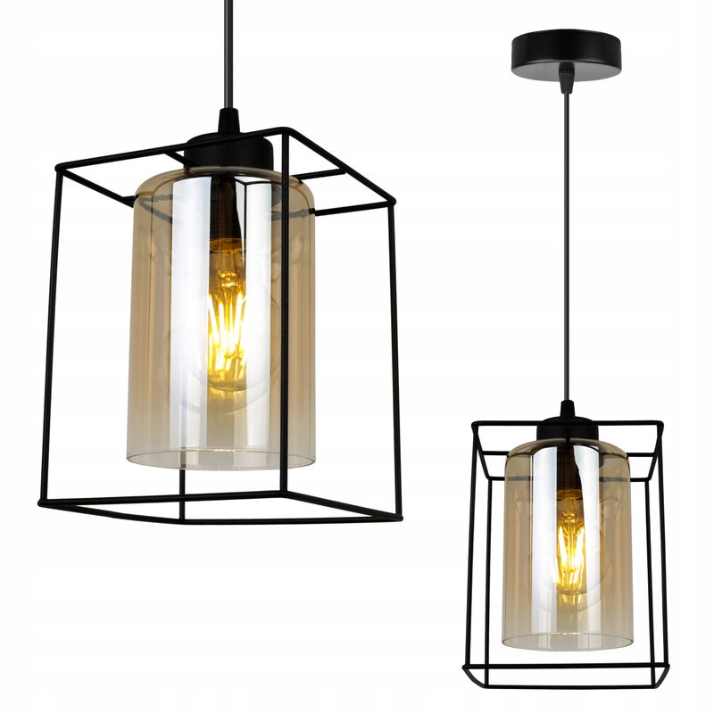 Lampa sufitowa wisząca modern 1xE27 klosz kwadratowy czarny/miodowy Light Home LH