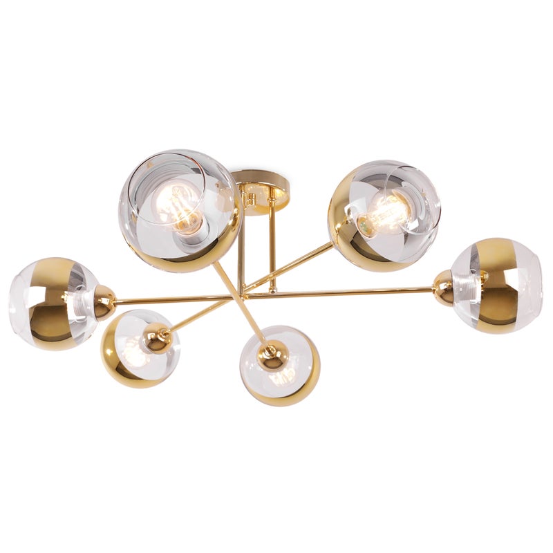 Lampa sufitowa wisząca ASTURIA modern 6xE27 klosz okrągły złoty/transparentny Light Home LH