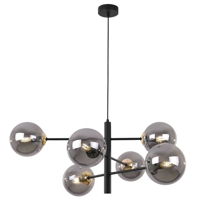 Lampa sufitowa wisząca Cannes czarna modern 6xE14 klosz szklany kula grafitowa/złota Light Home LH