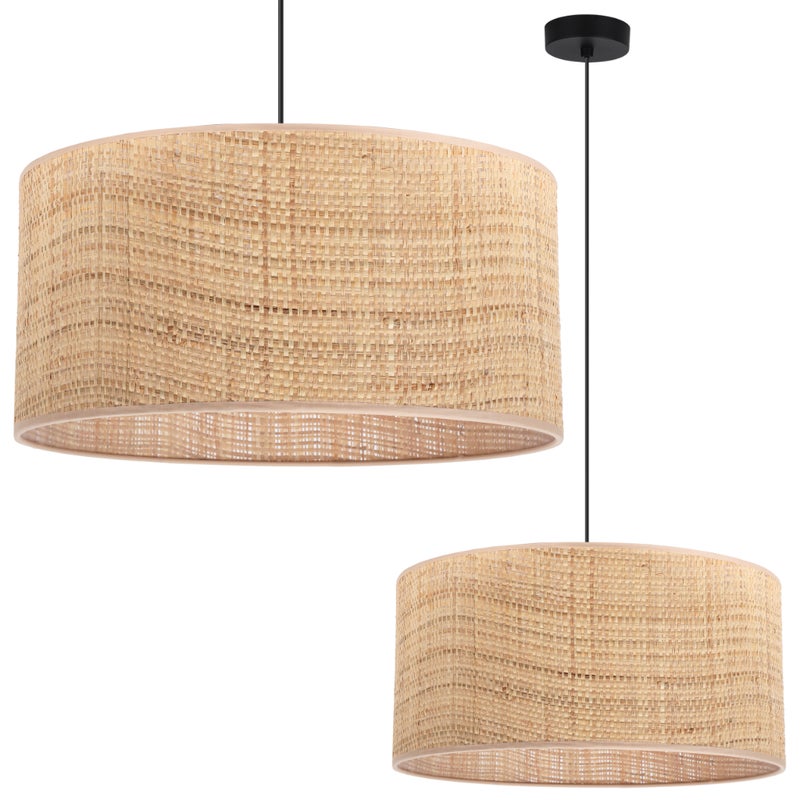 Lampa sufitowa wisząca Rattan czarna boho 1xE27 abażur okrągły 45cm beżowy Light Home LH