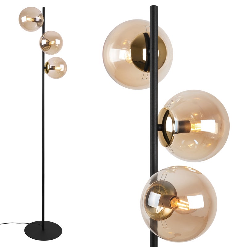 Lampa podłogowa stojąca Siena czarna 3xE27 klosz okrągły miodowy/złoty Light Home LH