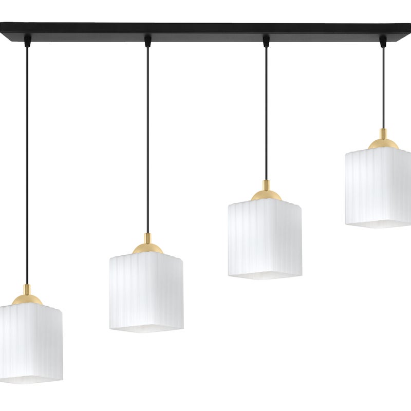 Lampa sufitowa wisząca pozioma Riffle loft 4xE27 klosz sześcian biały/złoty Light Home LH