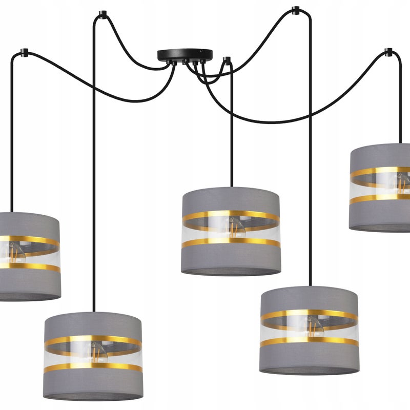 Lampa sufitowa wisząca Spider Elegance Gold modern 5xE27 klosz okrągły złoto/szary Light Home LH