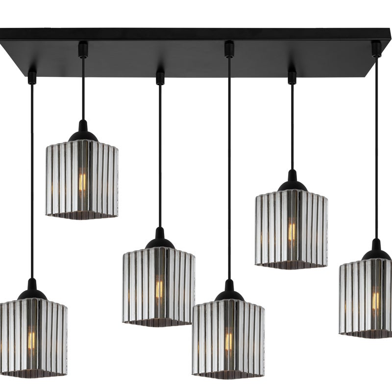 Lampa sufitowa wisząca Riffle loft 6xE27 klosz sześcian grafitowa Light Home LH