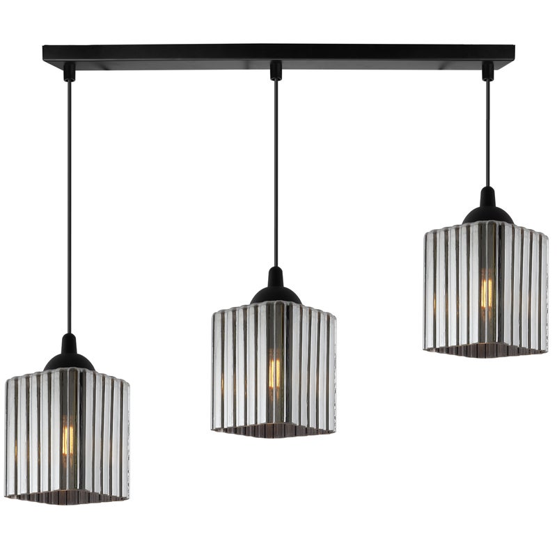 Lampa sufitowa wisząca pozioma Riffle loft 3xE27 klosz sześcian grafitowy Light Home LH