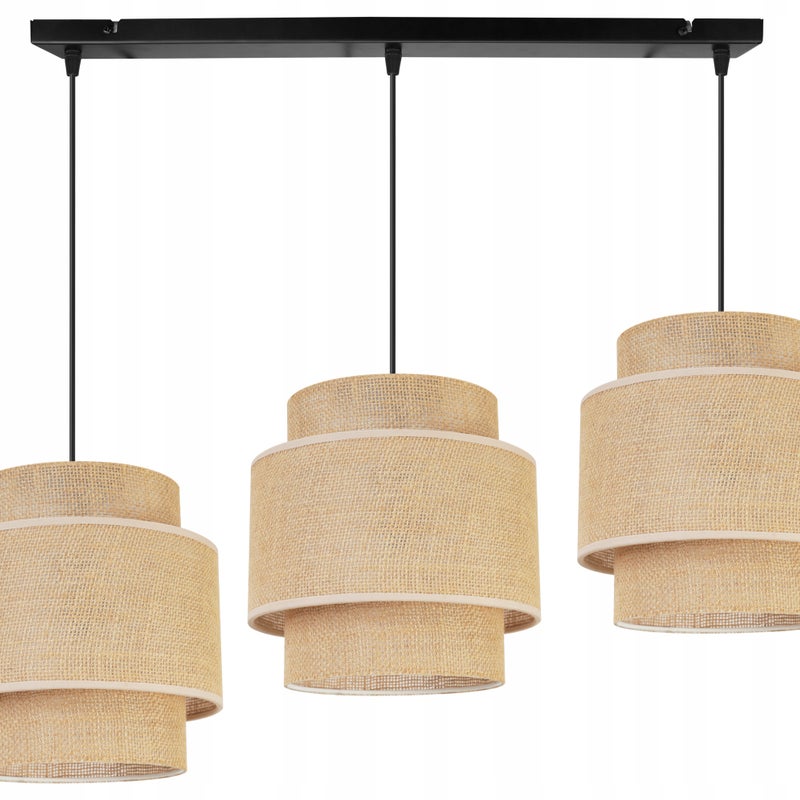 Lampa sufitowa wisząca Boho pozioma loft 3xE27 abażur juta czarny/beżowy Light Home LH
