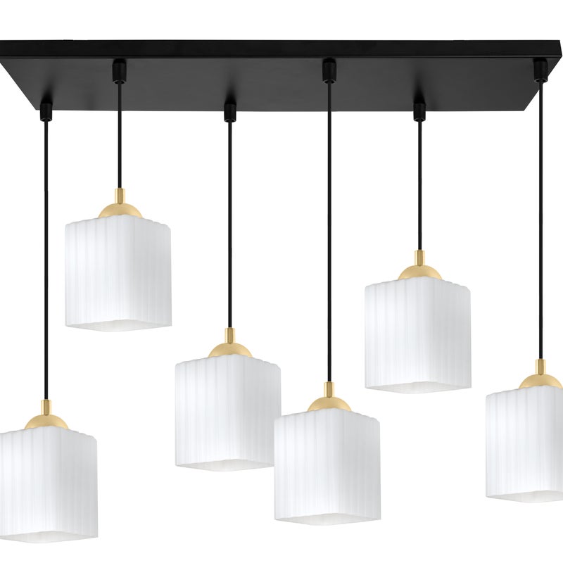 Lampa sufitowa wisząca Riffle loft 6xE27 klosz sześcian biały/złoty Light Home LH
