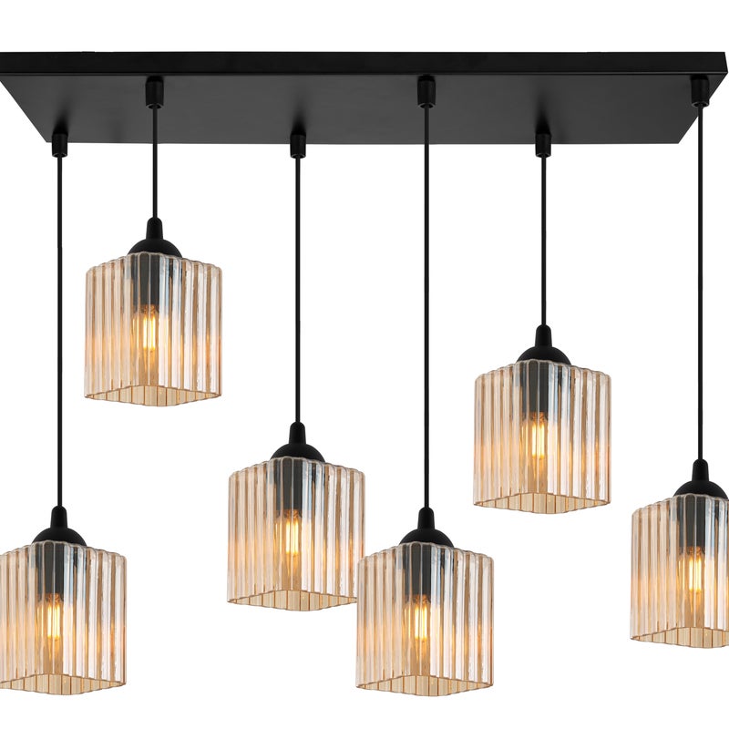 Lampa sufitowa wisząca Riffle loft 6xE27 klosz sześcian miodowy Light Home LH