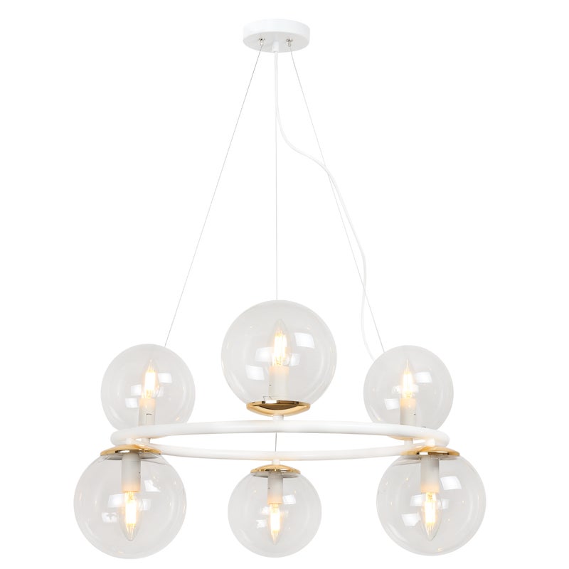 Lampa sufitowa wisząca Aura biała modern 6xE14 klosz kula bezbarwna/złota Light Home LH