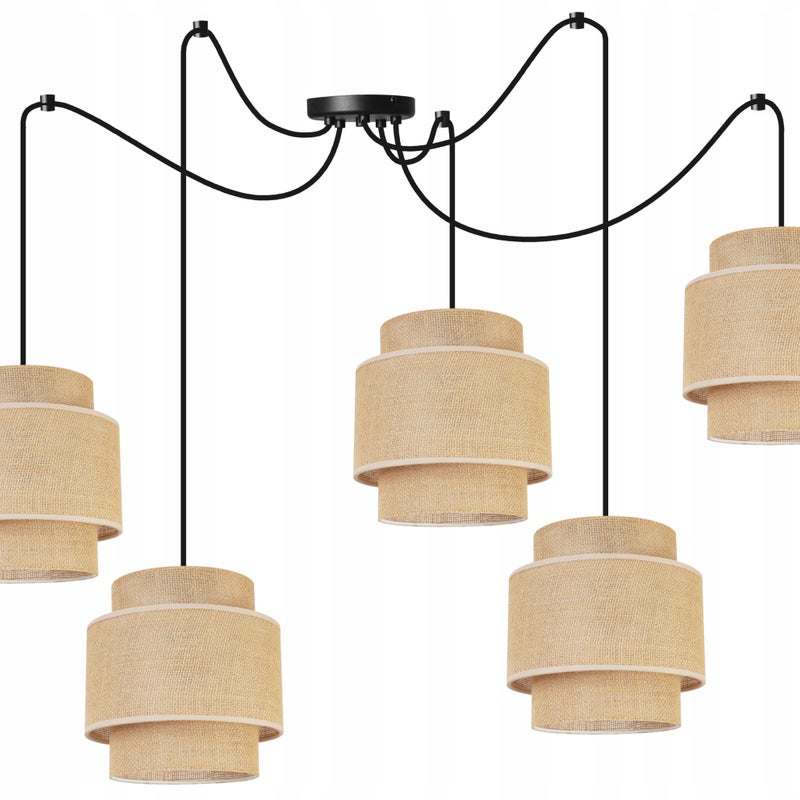 Lampa sufitowa wisząca Boho Pająk loft 5xE27 abażur juta czarny/beżowy Light Home LH