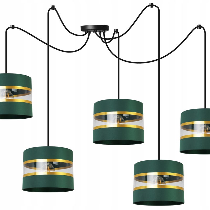 Lampa sufitowa wisząca Spider Elegance Gold modern 5xE27 klosz okrągły złoto/zielony Light Home LH