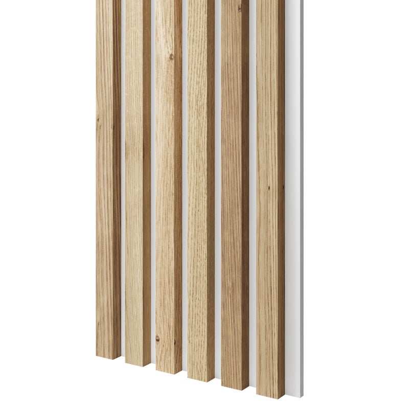 Lamele slim na białej płycie MDF LAMELE3D - Fornir Dębowy