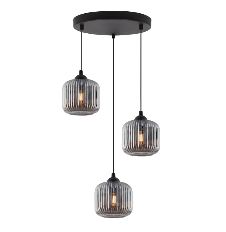 Lampa sufitowa wisząca okrągła Riffle loft 3xE27 klosz walec grafit Light Home LH