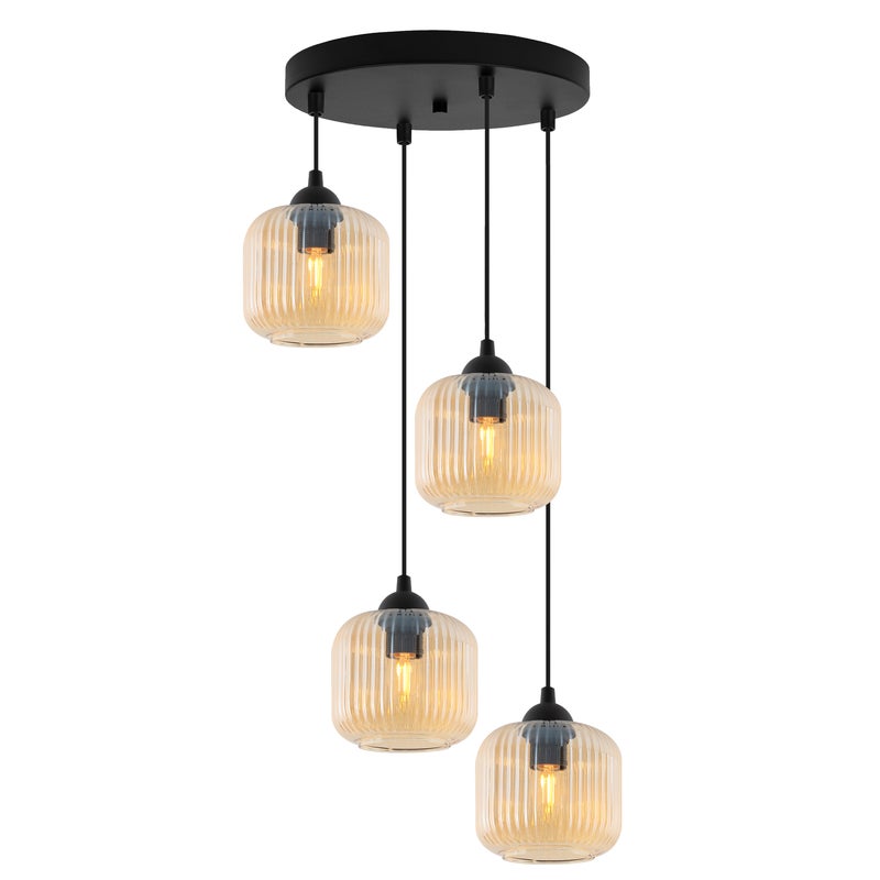 Lampa sufitowa wisząca okrągła Riffle loft 4xE27 klosz walec miodowy Light Home LH