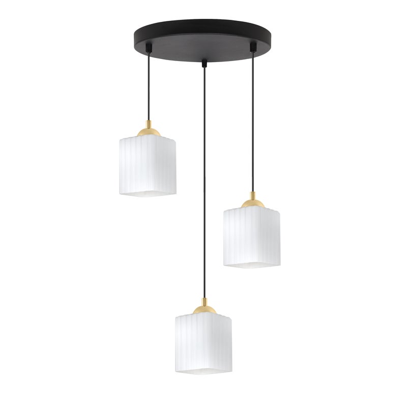 Lampa sufitowa wisząca okrągła Riffle loft 3xE27 klosz sześcian biały/złoty Light Home LH