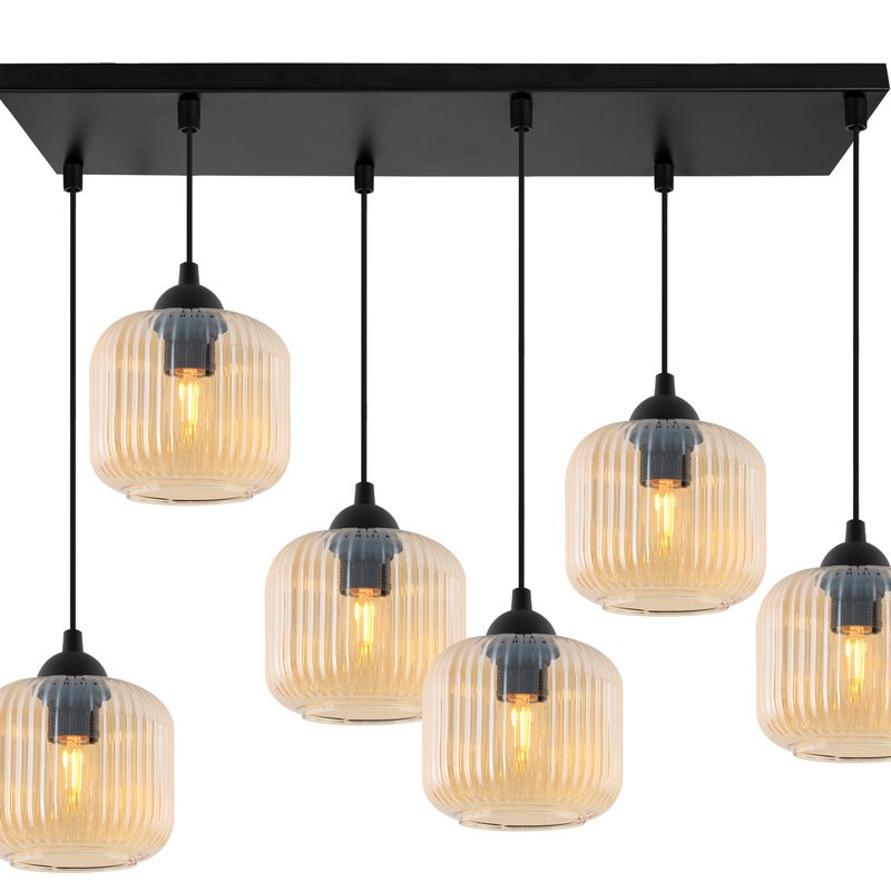 Lampa sufitowa wisząca Riffle loft 6xE27 klosz walec miodowy Light Home LH