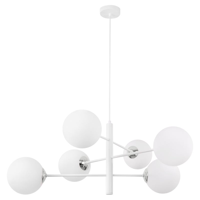 Lampa sufitowa wisząca Cannes biała modern 6xE14 klosz szklany kula biała/srebrna Light Home LH