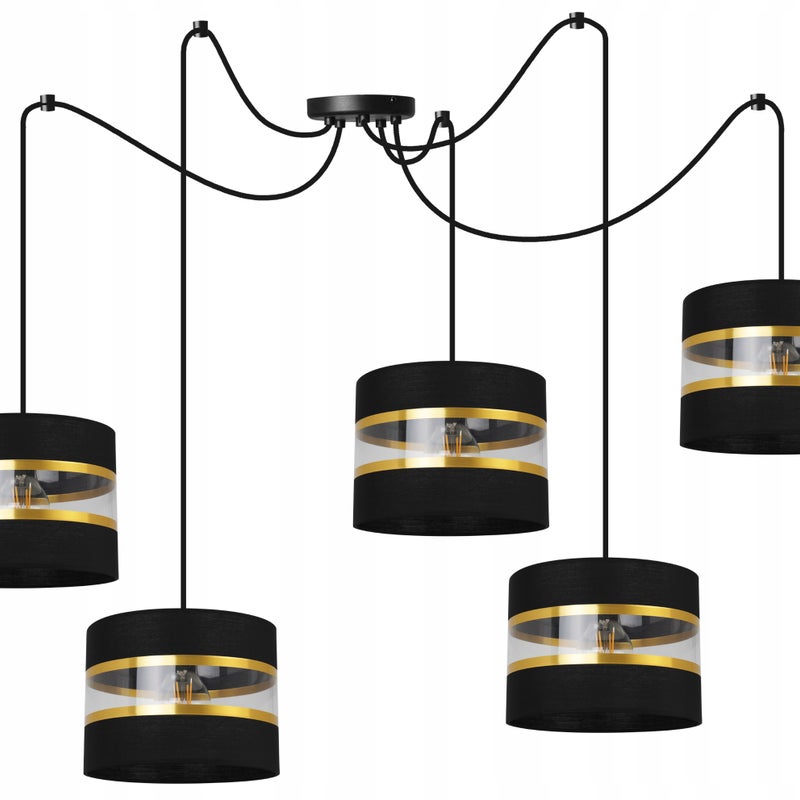 Lampa sufitowa wisząca Spider Elegance Gold modern 5xE27 klosz okrągły złoto/czarny Light Home LH