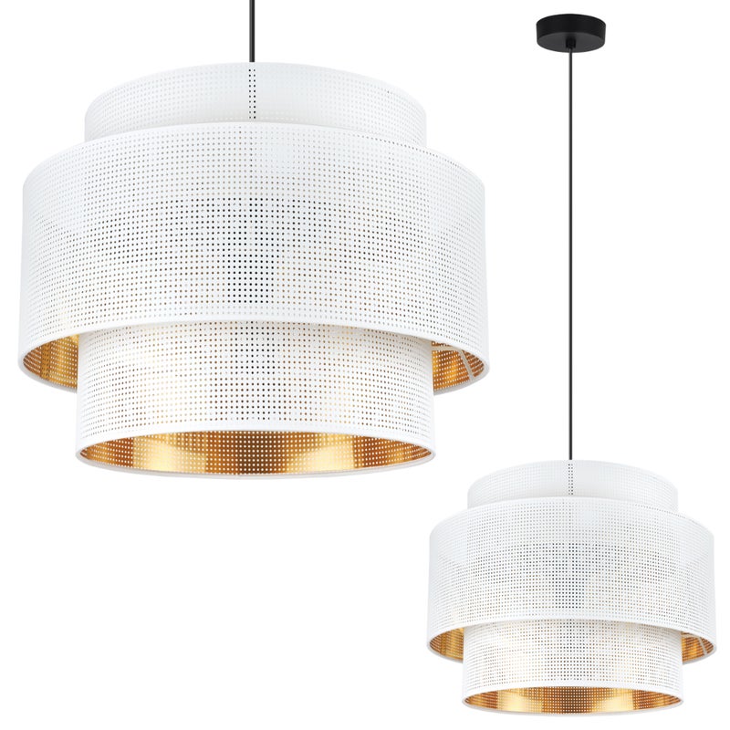 Lampa sufitowa wisząca Asti Trio biała glamour 1xE27 abażur okrągły 40cm biały/złoty siatka Light Home LH