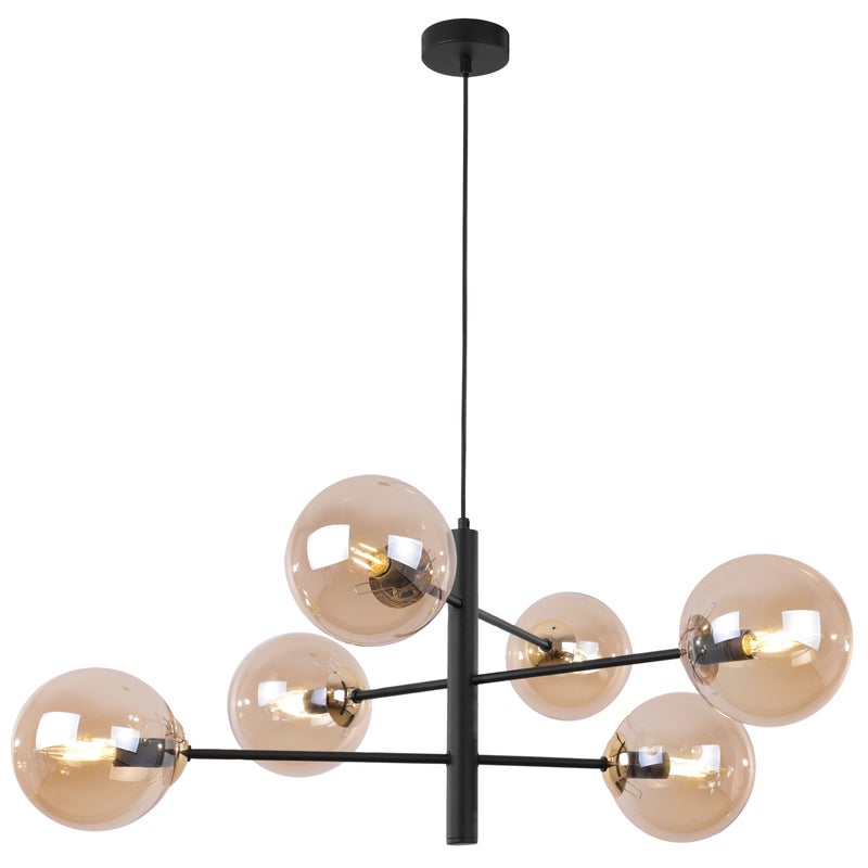 Lampa sufitowa wisząca Cannes czarna modern 6xE14 klosz szklany kula miodowa/złota Light Home LH