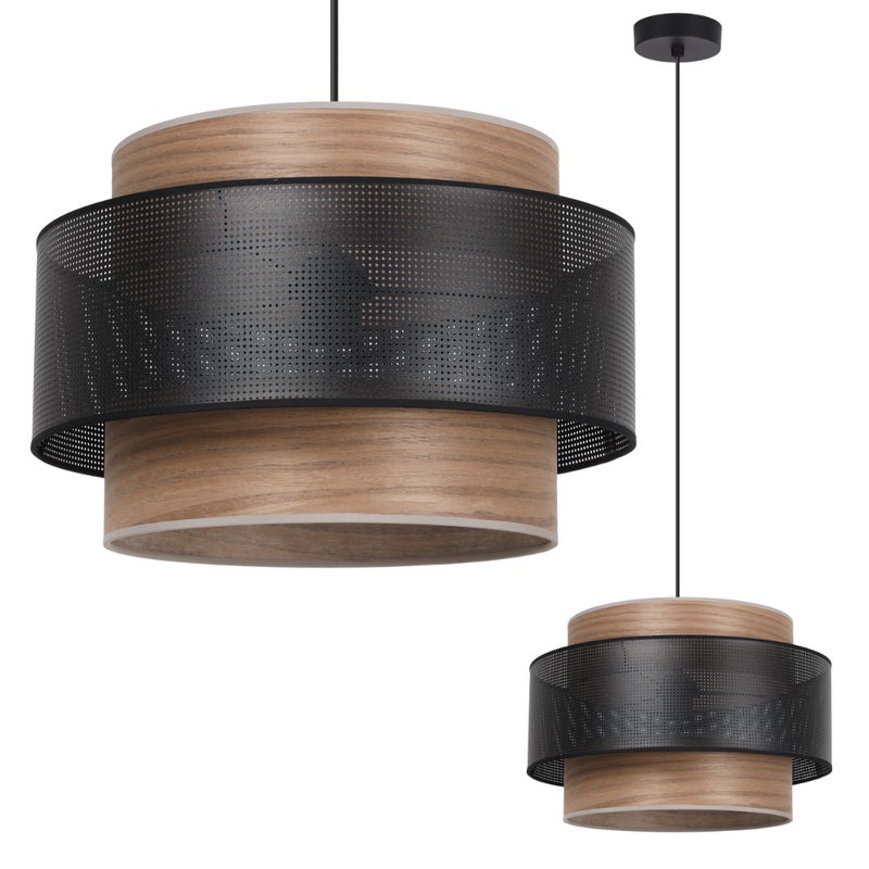 Lampa sufitowa wisząca Trio Wood modern 1xE27 abażur fornir orzech-siatka Light Home LH