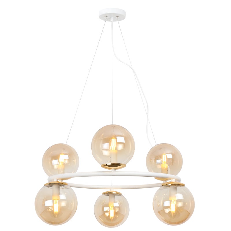 Lampa sufitowa wisząca Aura biała modern 6xE14 klosz kula miodowa/złota Light Home LH