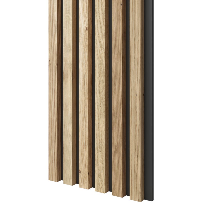 Lamele slim na czarnej płycie MDF LAMELE3D - Fornir Dębowy