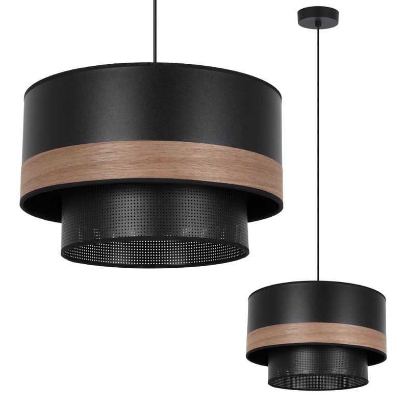 Lampa sufitowa wisząca Duo Wood modern 1xE27 abażur fornir orzech-siatka Light Home LH