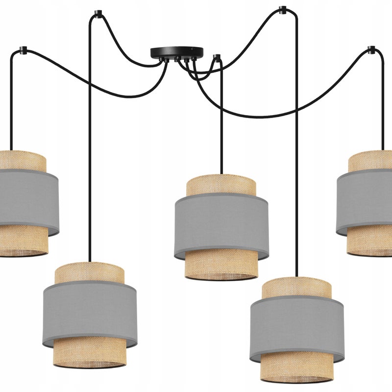 Lampa sufitowa wisząca Boho Pająk loft 5xE27 abażur juta szary Light Home LH