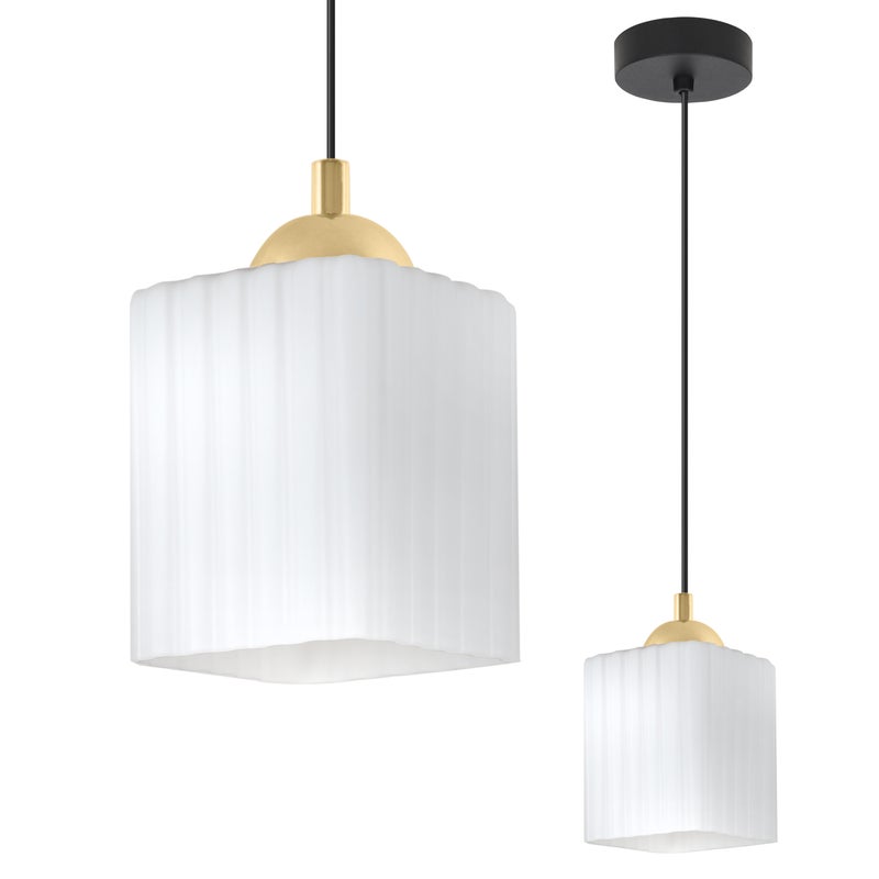Lampa sufitowa wisząca Riffle loft 1xE27 klosz sześcian biały/złoty/czarny Light Home LH