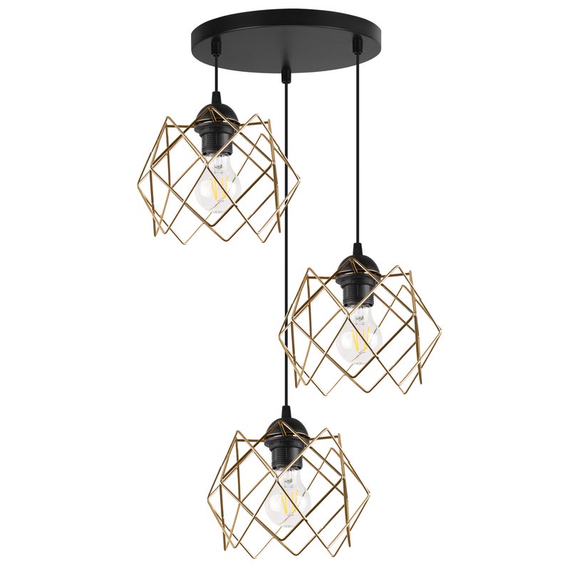 Lampa sufitowa wisząca Stella czarna modern okrągła 3xE27 klosz metalowy złoty Light Home LH