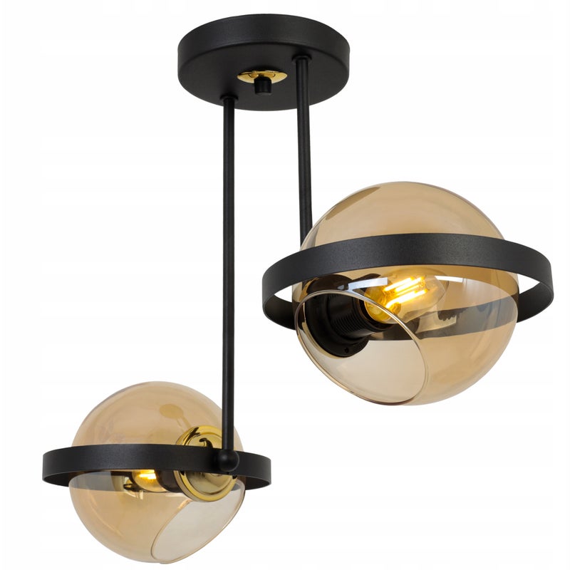 Lampa sufitowa wisząca LED modern 2xE27 klosz okrągły czarny/miodowy Light Home LH