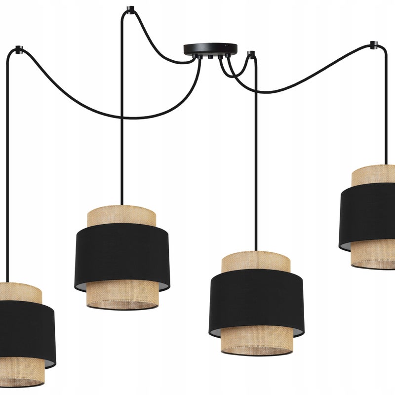 Lampa sufitowa wisząca Boho Pająk loft 4xE27 abażur juta czarny Light Home LH