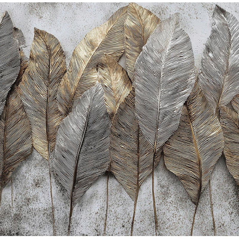 FOTOTAPETA LIŚCIE BETON ZŁOTY SZARY NA ŚCIANĘ SYPIALNIA SALON 250x175