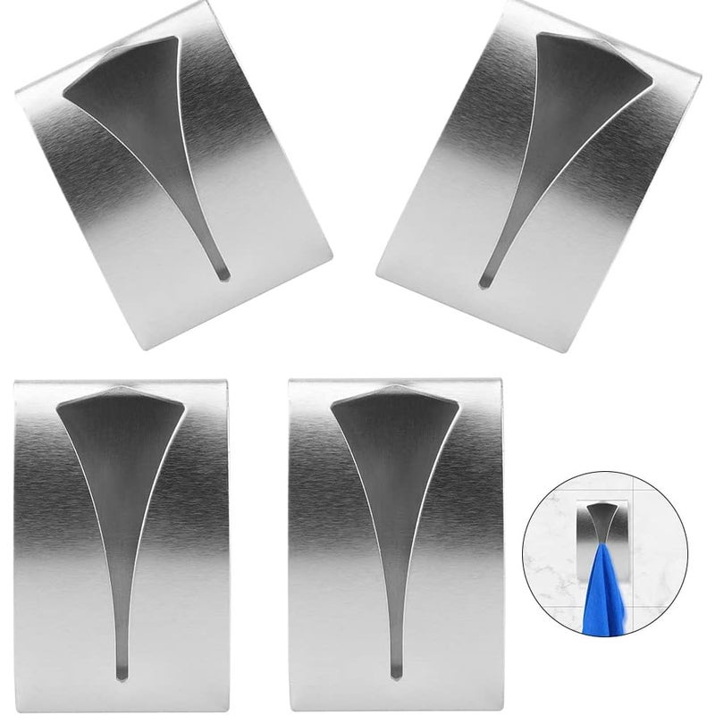 Zestaw 4 haczyków na ręczniki kuchenne, samoprzylepny wieszak na ręczniki łazienkowe, samoprzylepny wieszak na ręczniki ze stali nierdzewnej montowan