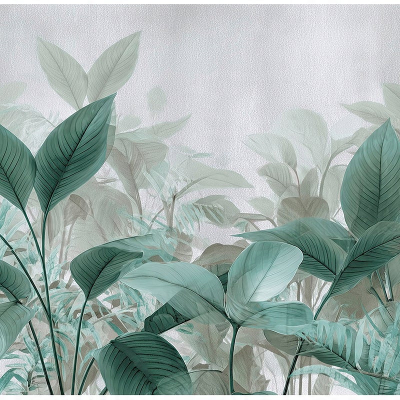 FOTOTAPETA LIŚCIE 3D ZIELONE BETON SZARY NA ŚCIANĘ SYPIALNIA SALON 250x175