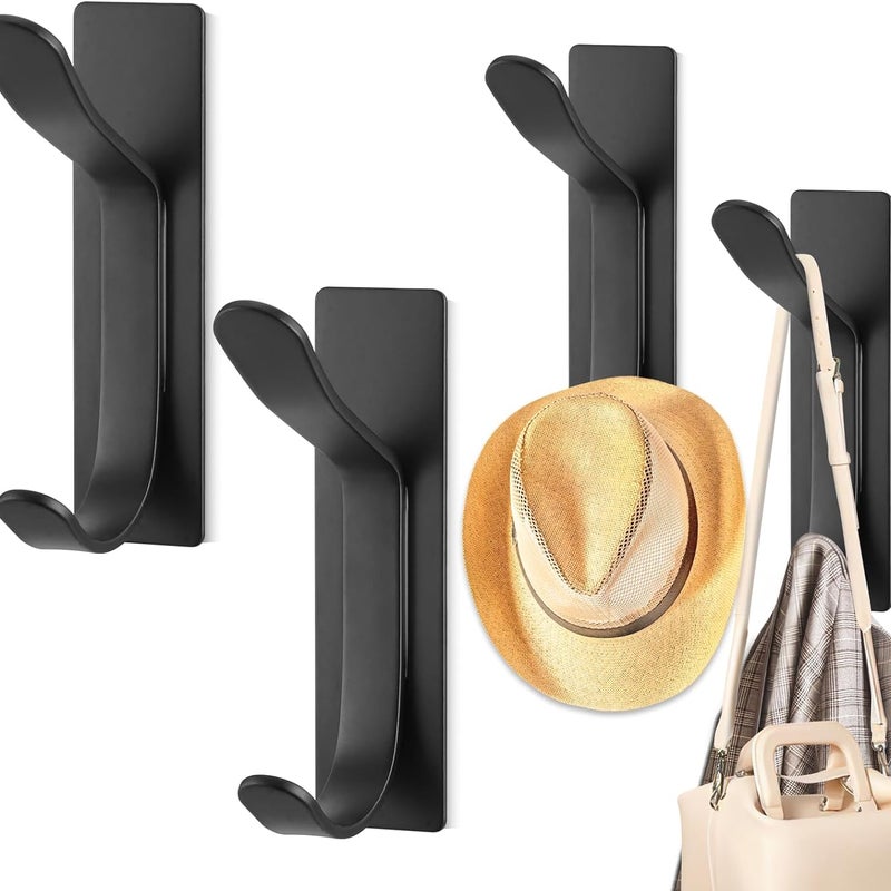 Montaż na ścianie, haki bez wiercenia (opakowanie 4 szt.), solidne czarne haki ścienne, wieszak na ręczniki ze stali nierdzewnej, konstrukcja z podwó