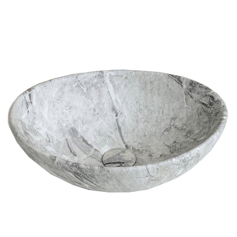 Umywalka ceramiczna nablatowa szara marmur okrągła 42x34 cm