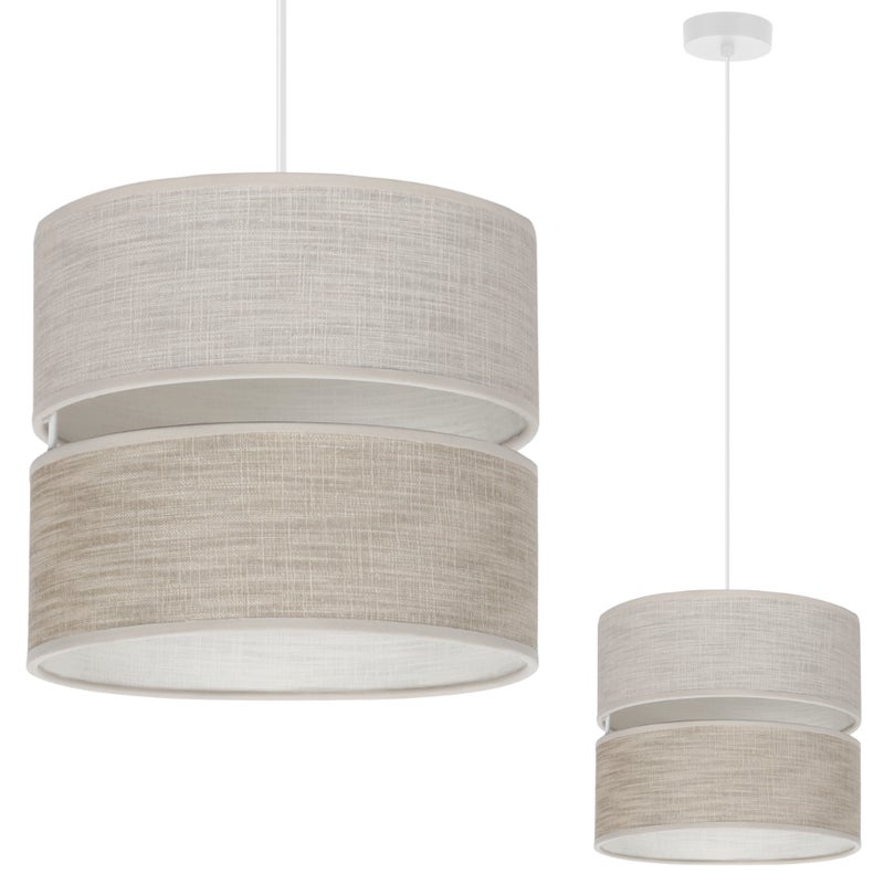 Lampa sufitowa wisząca Len Duo L06 biały glamour 1xE27 abażur okrągły tuba 20cm beżowy Light Home LH