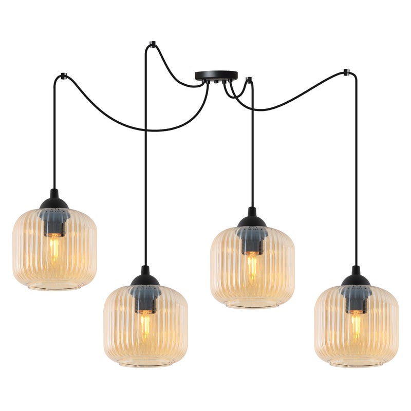 Lampa sufitowa wisząca Riffle Pająk loft 4xE27 klosz walec miodowa Light Home LH