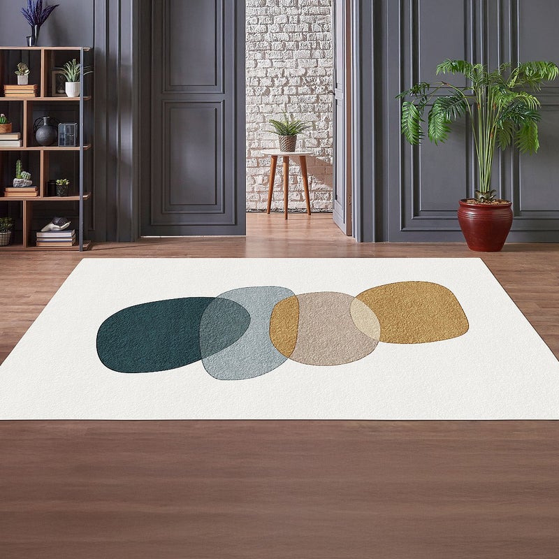 Dywan z abstrakcyjnym wzorem 160 x 230 cm - Biały, niebieski, żółty - MONTELARA