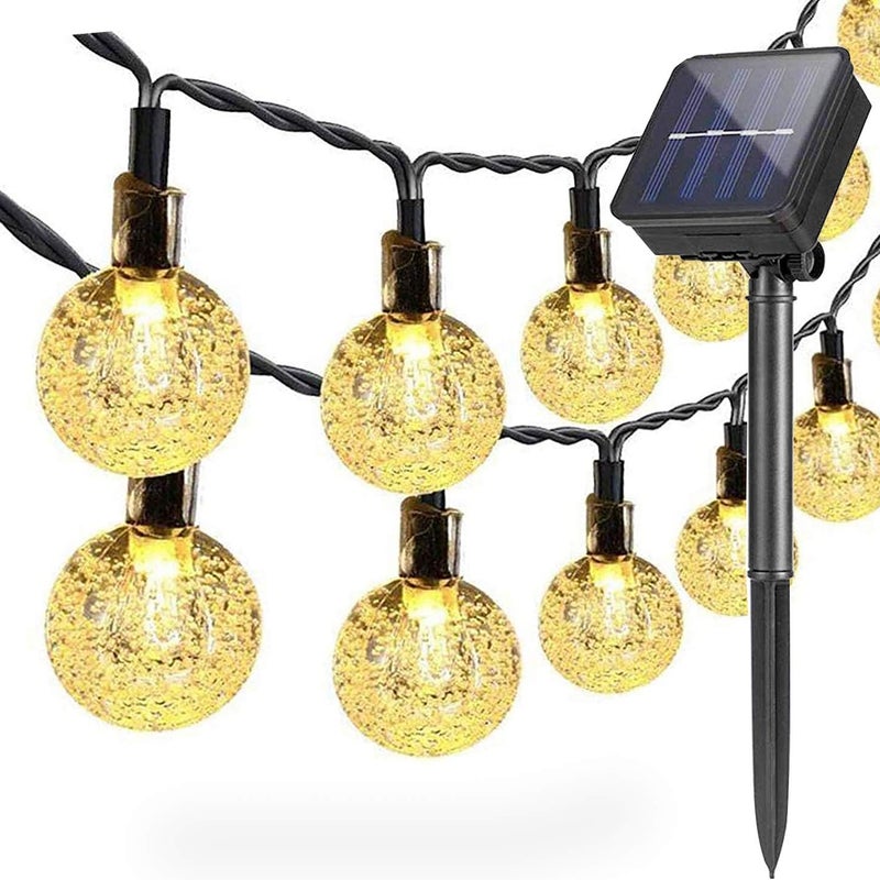 Lampki solarne, lampki solarne, 12 metrów, 100 diod LED, kryształowa kula, dekoracyjne lampki świąteczne (ciepłe białe światło)