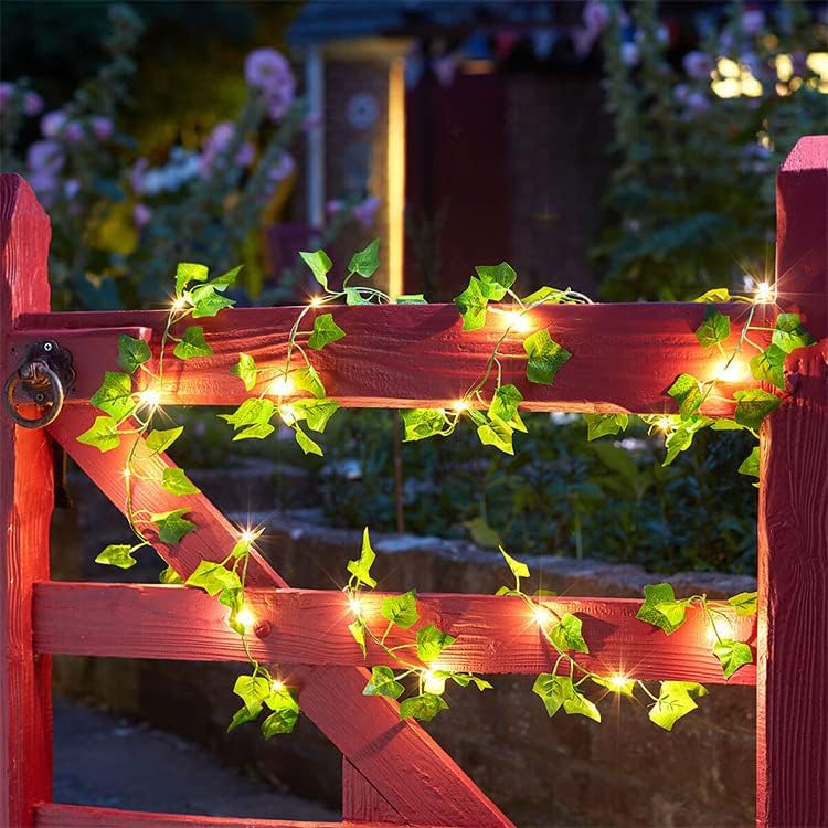 Lampki solarne, sztuczne bluszcze zewnętrzne, 2 m, 20 diod LED, wodoodporne, do ogrodu i na patio