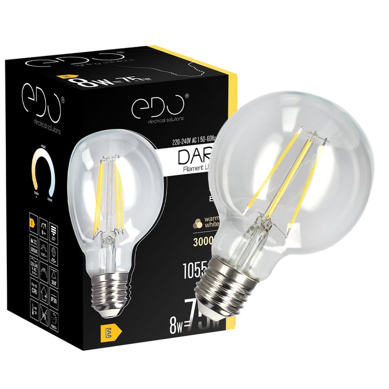 Żarówka dekoracyjna Dari LED Filament 8W, E27, 3000K, 1055lm, 230V, CLEAR G80, EDO777633 EDO Solutions
