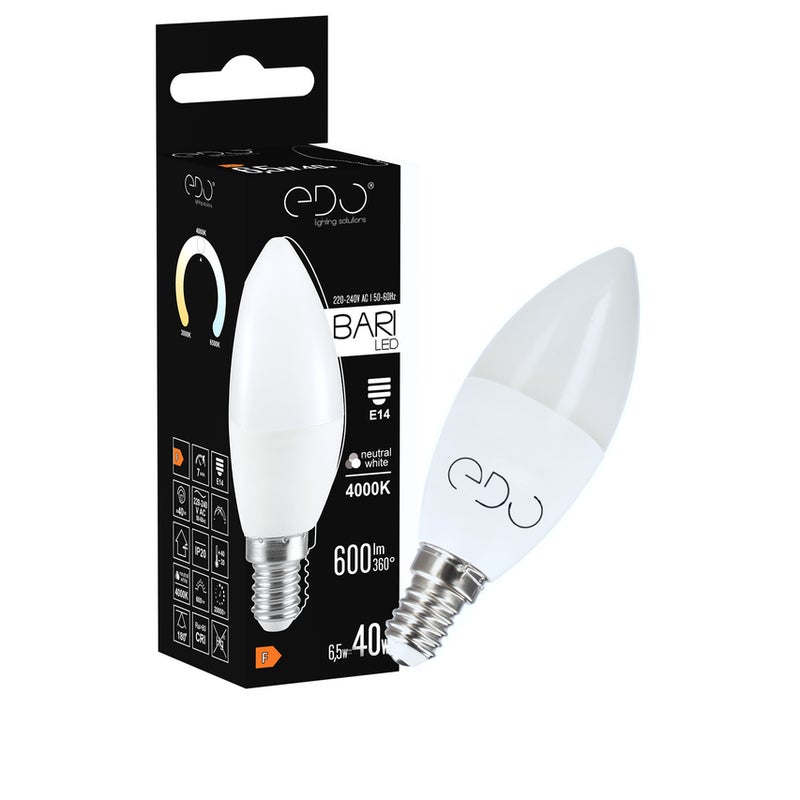 Żarówka Edo Bari LED 6,5W NW świeczka, E14, 4000K, 600lm, 220-240V EDO777663