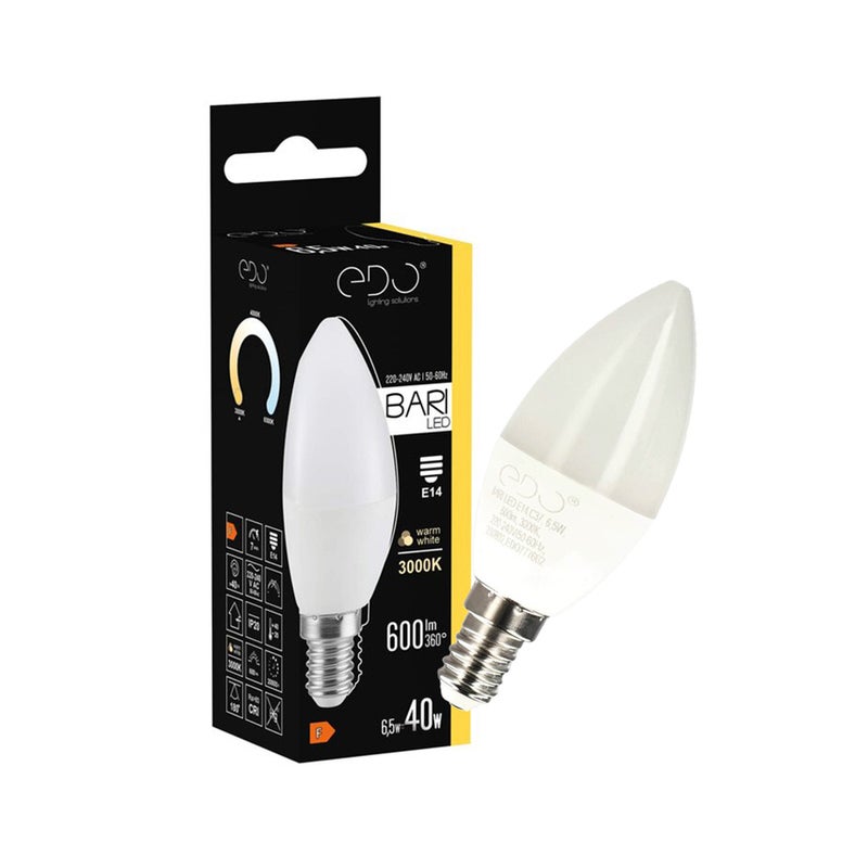 Żarówka Edo Bari LED 6,5W WW świeczka, E14, 3000K, 600lm, 220-240V EDO777662