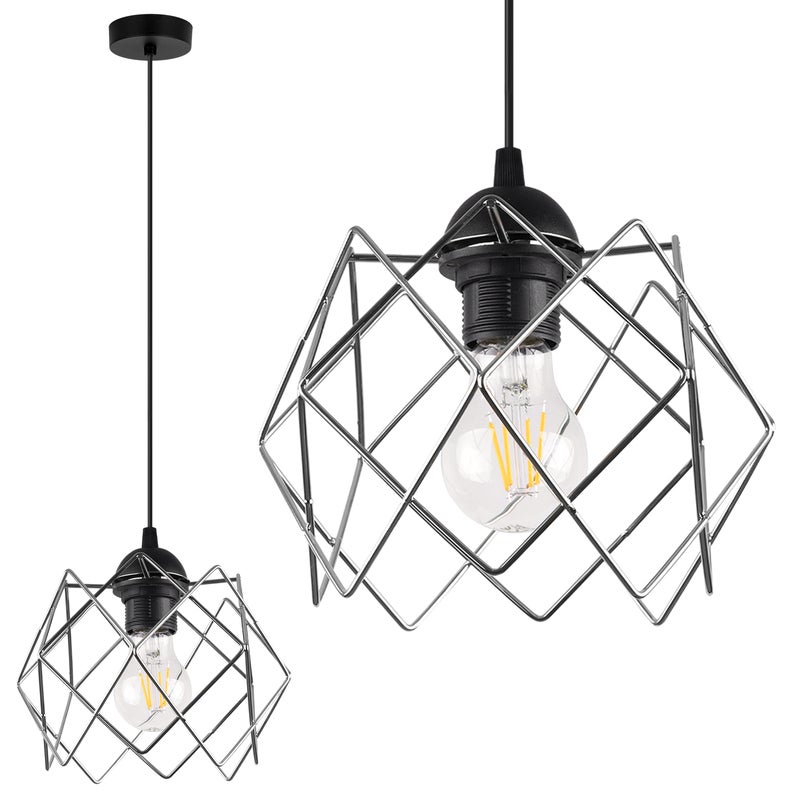 Lampa sufitowa wisząca Stella czarna modern 1xE27 klosz metalowy srebrny Light Home LH