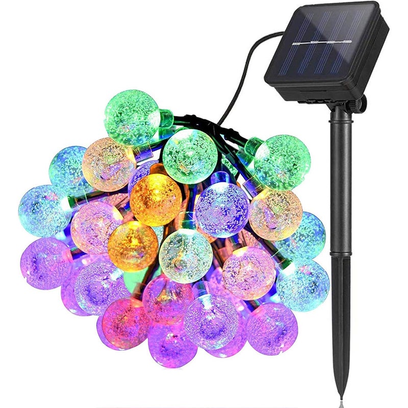 Lampki solarne, lampki solarne, 12 metrów, 100 diod LED, kryształowa kula, dekoracyjne lampki świąteczne (kolorowe światło)