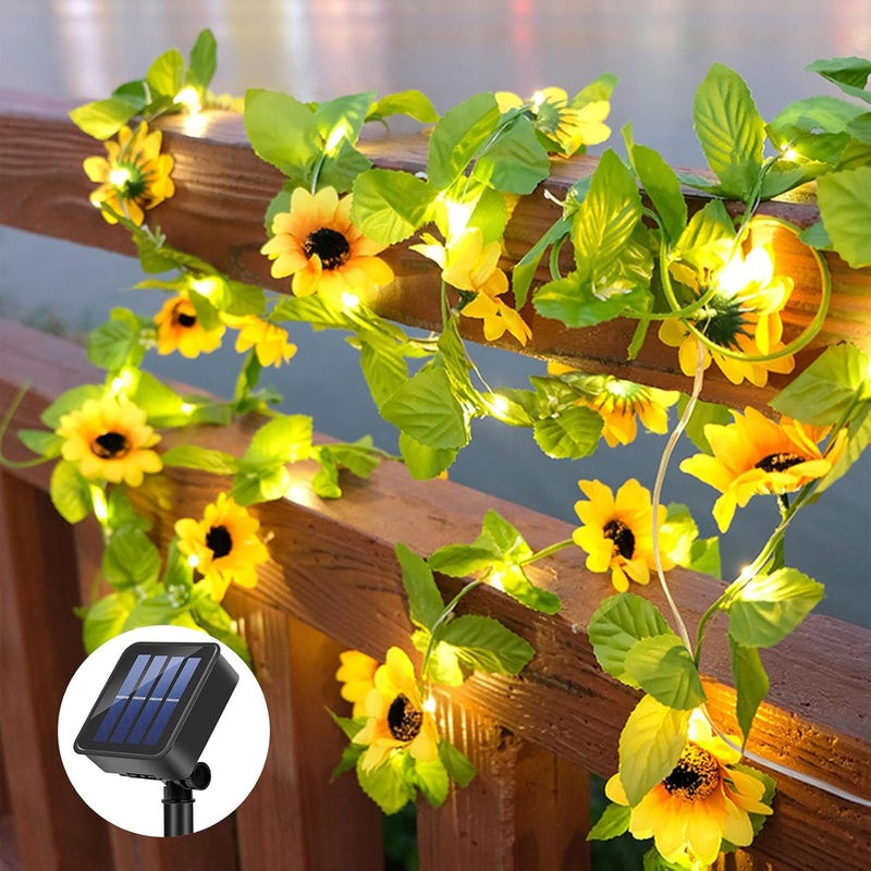 Lampki solarne, 50 diod LED, 5 m, sztuczne lampki w kształcie słonecznika, wodoodporne, do ogrodu, sypialni, balkonu, na wesele